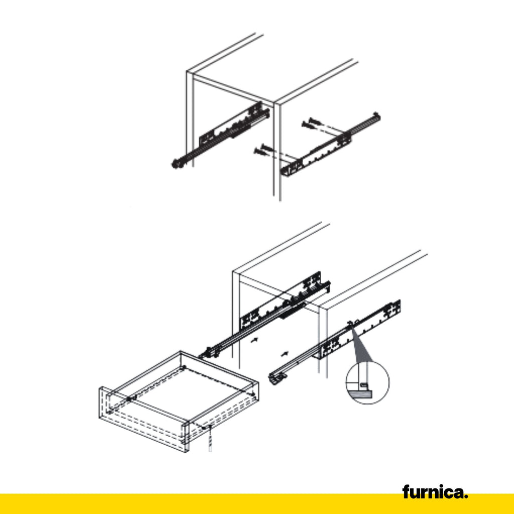 Soft-Close Unterflurführungen Schubladenschienen 250mm - 550mm
