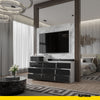 Kommode / Sideboard mit 10 Schubladen (6+4) - Weiß Matt / Schwarz Gloss H92/70cm W160cm D33cm