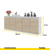 MIKEL - Kommode / Sideboard mit 6 Schubladen und 3 Tür - Weiß Matt / Sonoma Eiche H75cm B80cm T35cm