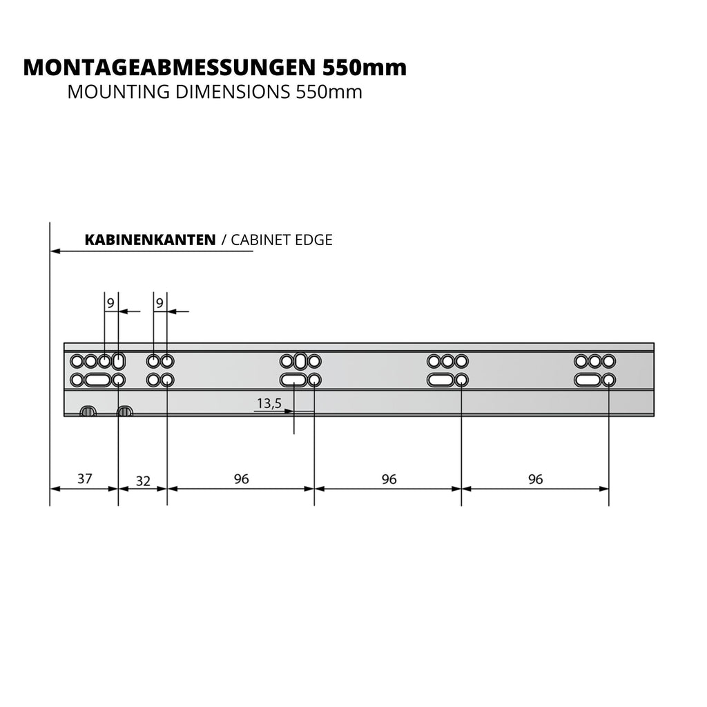 Soft-Close Unterflurführungen Schubladenschienen, Vollauszug 550mm