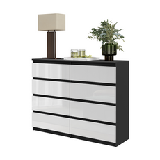 GABRIEL - Kommode / Sideboard mit 8 Schubladen - Schwarz Matt / Weiß Gloss H92cm B120cm T33cm