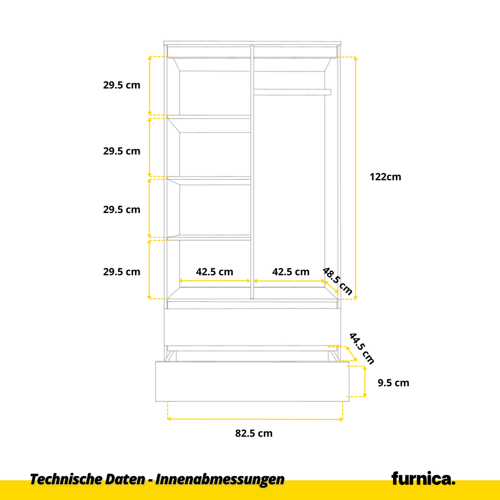 JOELLE - Kleiderschrank mit 2 Türen und 2 Schubladen -  Anthrazit Grau H180cm B90cm T50cm