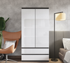 JOELLE - Kleiderschrank mit 2 Türen und 2 Schubladen -  Anthrazit / Weißglanz H180cm B90cm T50cm