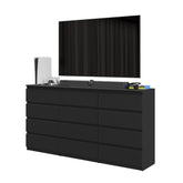 GABRIEL - Kommode / Sideboard mit 12 Schubladen (8+4) - Schwarz Matt H92cm W180cm D33cm