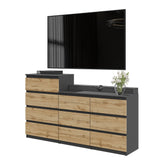 GABRIEL - Kommode / Sideboard mit 10 Schubladen (6+4) - Anthrazit Grau / Wotan Eiche H92/70cm B160cm T33cm