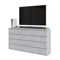 GABRIEL - Kommode / Sideboard mit 12 Schubladen (8+4) - Beton-Optik H92cm B180cm T33cm