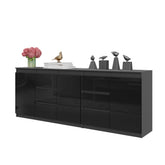 MIKEL - Kommode / Sideboard mit 6 Schubladen und 3 Tür - Anthrazit / Schwarz Gloss H75cm B80cm T35cm