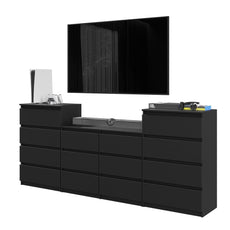 GABRIEL - Kommode / Sideboard mit 14 Schubladen (4+6+4) - Schwarz Matt H92/70cm B220cm T33cm