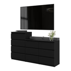 GABRIEL - Kommode / Sideboard mit 10 Schubladen (6+4) - Schwarz Matt H92/70cm B160cm T33cm