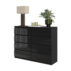 GABRIEL - Kommode / Sideboard mit 8 Schubladen - Schwarz Matt / Schwarz Gloss H92cm B120cm T33cm