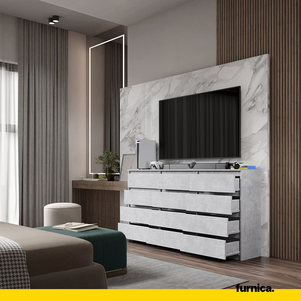 GABRIEL - Kommode / Sideboard mit 12 Schubladen (8+4) - Beton-Optik H92cm B180cm T33cm