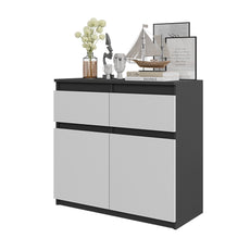 NOAH - Kommode / Sideboard mit 2 Schubladen und 2 Türen - Anthrazit Grau / Weiß Matt H75cm B80cm T35cm