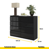 GABRIEL - Kommode / Sideboard mit 8 Schubladen - Schwarz Matt / Schwarz Gloss H92cm B120cm T33cm