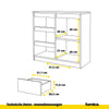 MIKEL - Kommode / Sideboard mit 3 Schubladen und 1 Tür - Beton-Optik / Schwarz Gloss H75cm B80cm T35cm