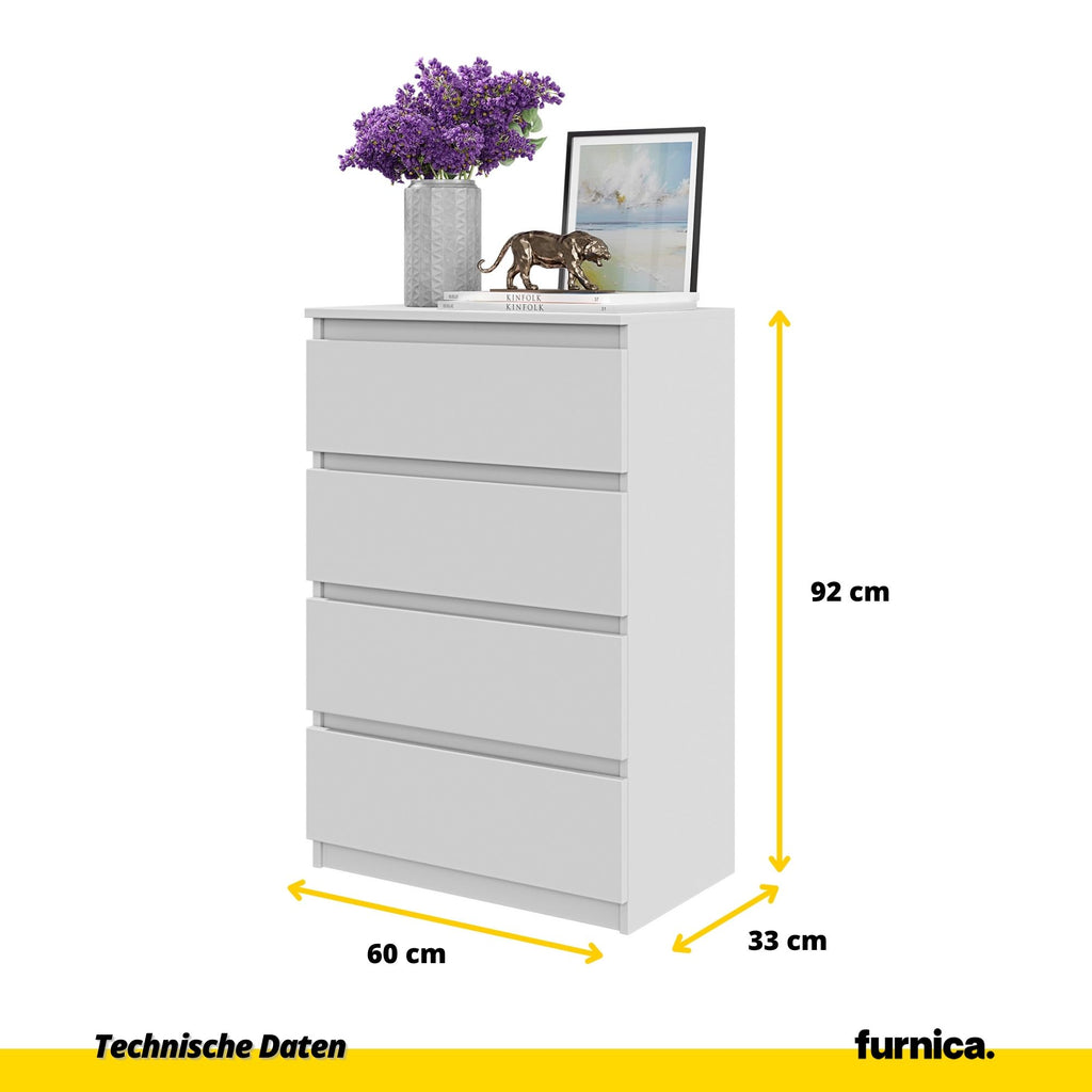 GABRIEL - Kommode / Sideboard mit 4 Schubladen - Weiß Matt H92cm B60cm T33cm