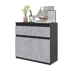 NOAH - Kommode / Sideboard mit 2 Schubladen und 2 Türen - Anthrazit Grau / Beton-Optik H75cm B80cm T35cm