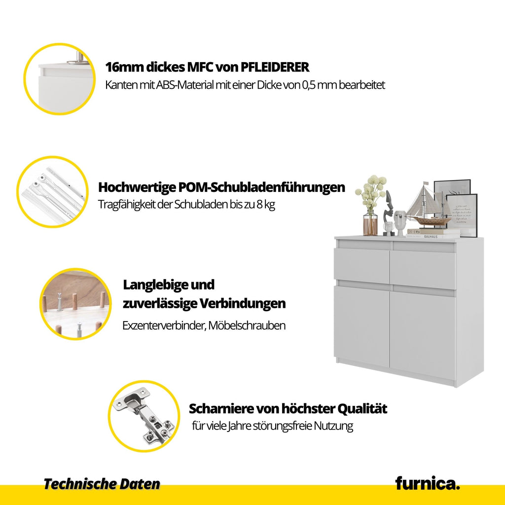NOAH - Kommode / Sideboard mit 2 Schubladen und 2 Türen - Sonoma Eiche / Weiß Matt H75cm B80cm T35cm