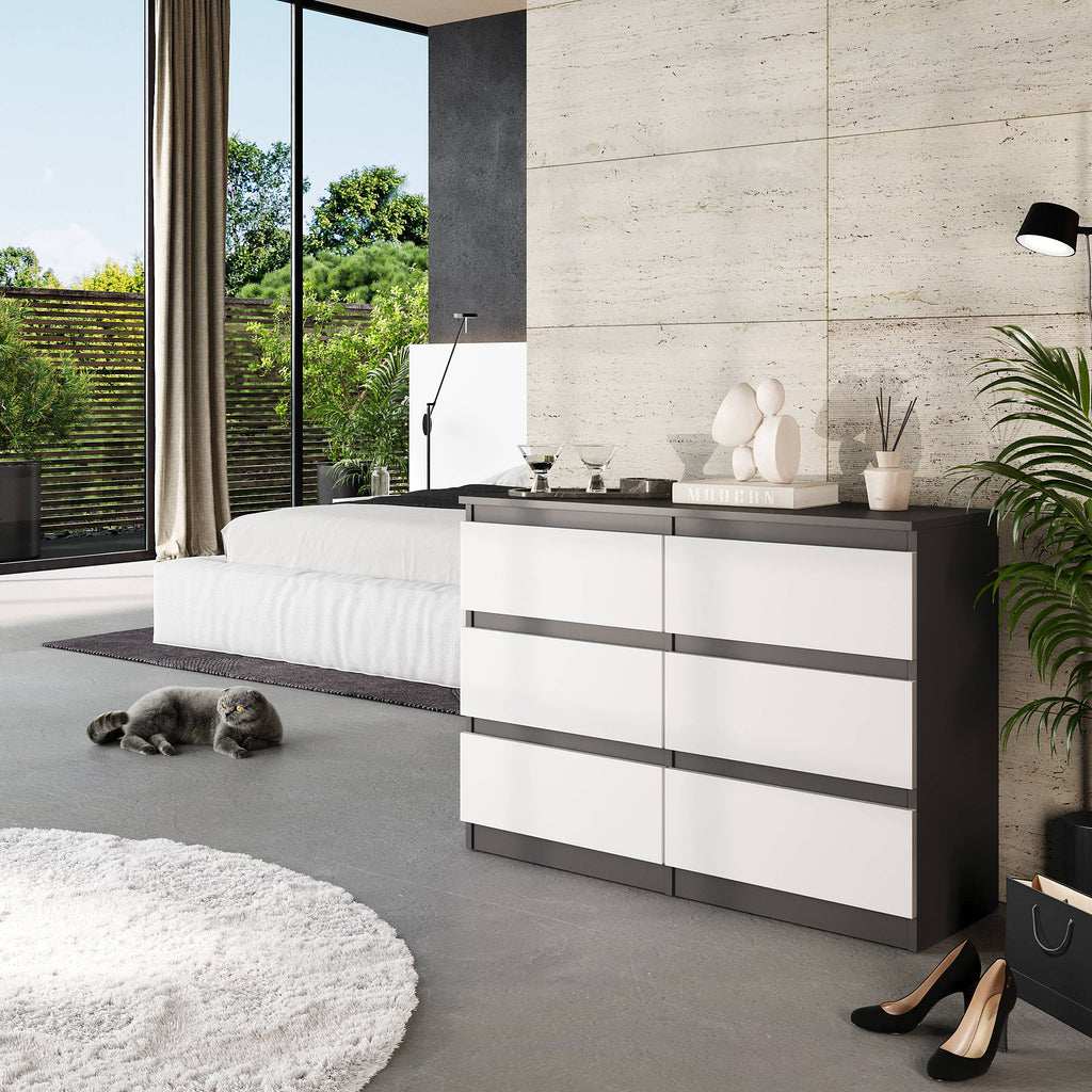 GABRIEL - Kommode / Sideboard mit 6 Schubladen - Anthrazit / Weiß Matt  H71cm B100cm TD33cm