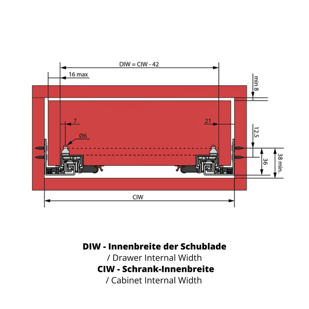 Soft-Close Unterflurführungen Schubladenschienen, Vollauszug 550mm