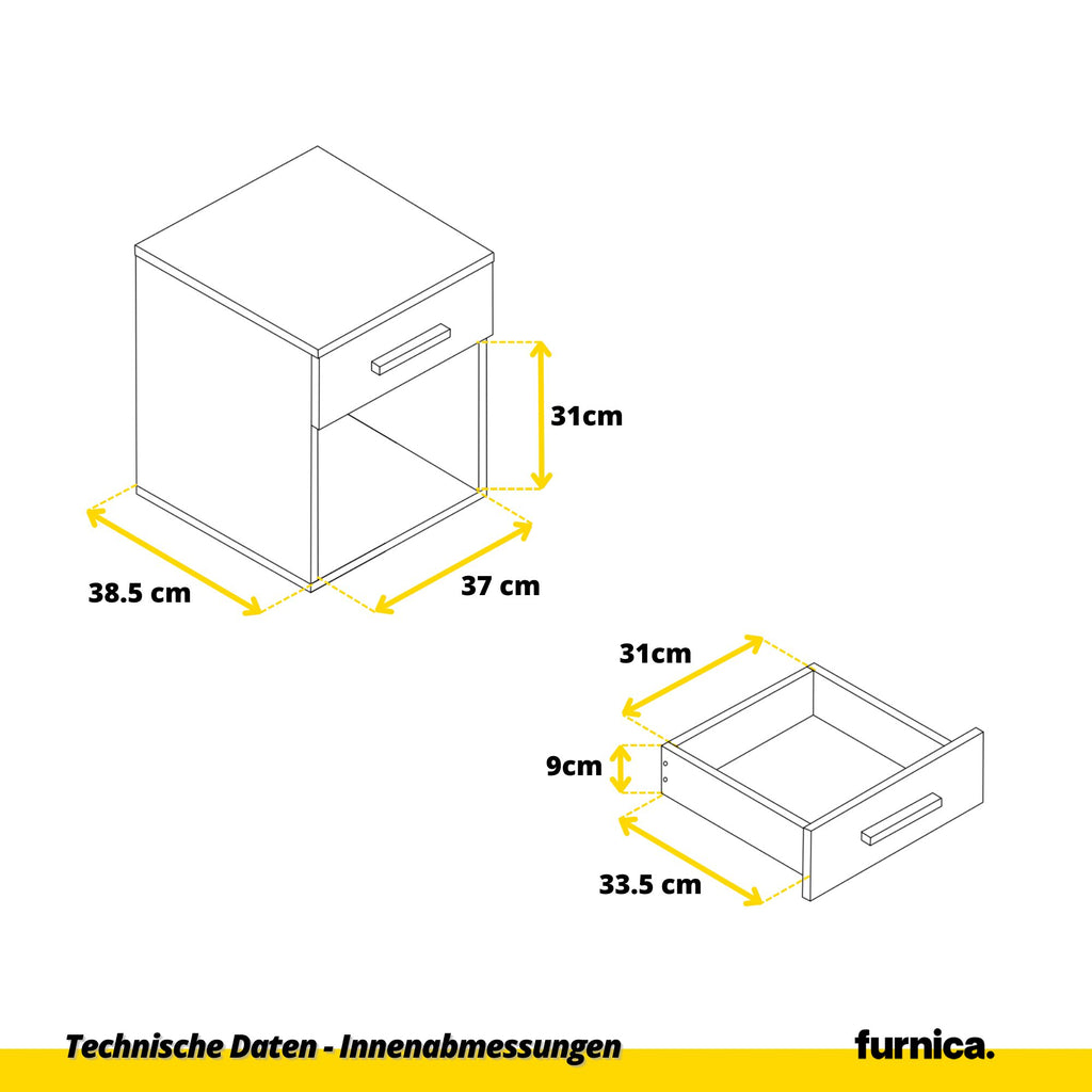 CHRIS - Nachttisch - Nachtschrank mit 1 Schublade und Tür - Anthrazit Grau / Wotan Eiche H52cm B40cm T40cm