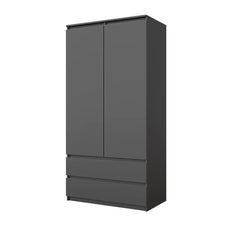 JOELLE - Kleiderschrank mit 2 Türen und 2 Schubladen -  Anthrazit H180cm B90cm T50cm