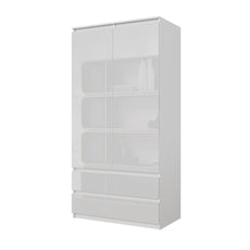 JOELLE - Kleiderschrank mit 2 Türen und 2 Schubladen -  Weiß Matt / Weißglanz H180cm B90cm T50cm