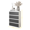 GABRIEL - Kommode / Sideboard mit 4 Schubladen - Weiß Matt / Anthrazit H92cm B60cm T33cm