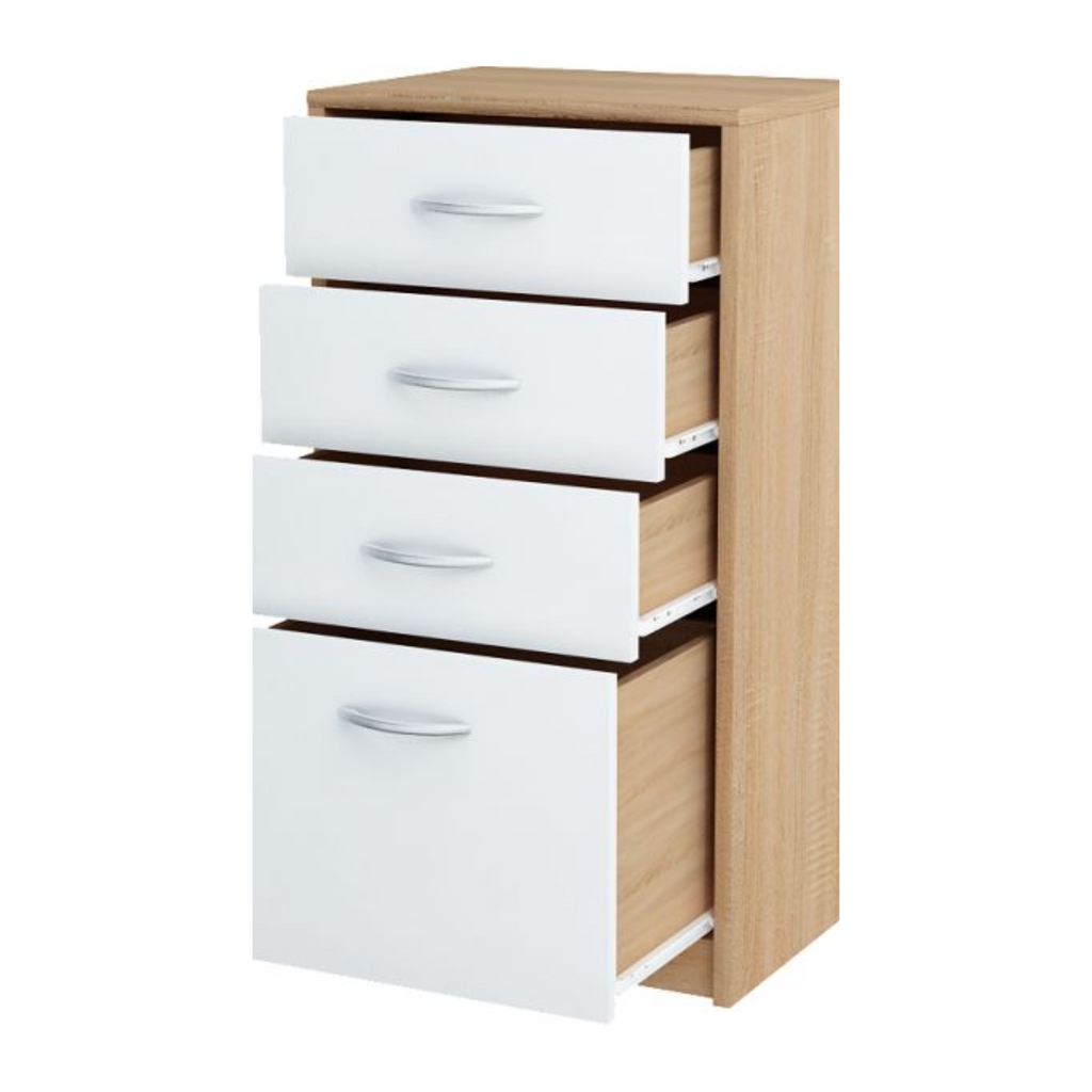 JULIA - Kommode mit 4 Schubladen - Schlafzimmer Kommode Aufbewahrung Schrank Sideboard - Sonoma Eiche / Weiß Matt H85cm B45cm T35cm