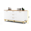 INGRID - Skandinavisch Kommode / Sideboard mit 3 Schubladen, 2 Türen - Weiß Matt / Wotan Eiche H75cm B150cm T45cm