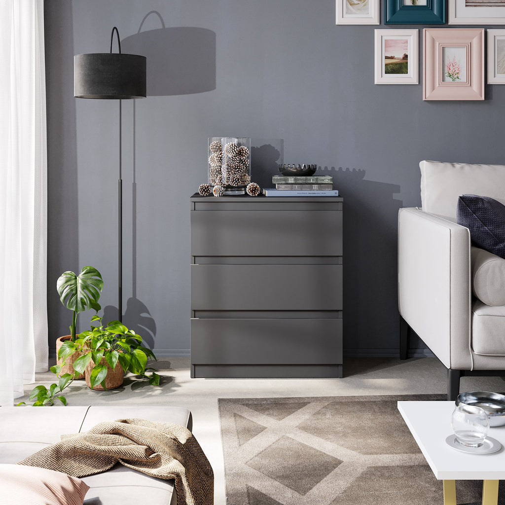 GABRIEL - Kommode / Sideboard mit 3 Schubladen - Anthrazit Grau H72cm B60cm T33cm