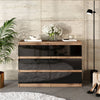 GABRIEL - Kommode / Sideboard mit 6 Schubladen - Wotan Eiche / Schwarz Gloss H71cm B100cm TD33cm