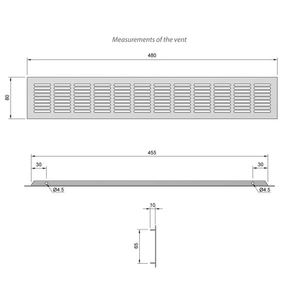 Aluminium-Lüftungsgitter für Küchenarbeitsplatten / Sockel, 480x80mm Silber – Furnica