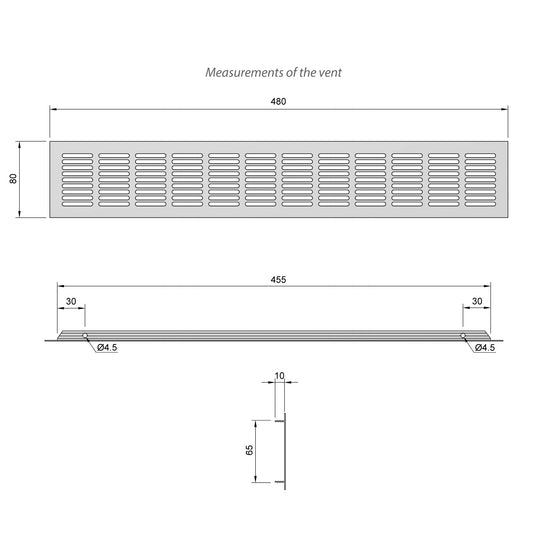 Aluminium-Lüftungsgitter für Küchenarbeitsplatten / Sockel, 480x80mm Silber – Furnica