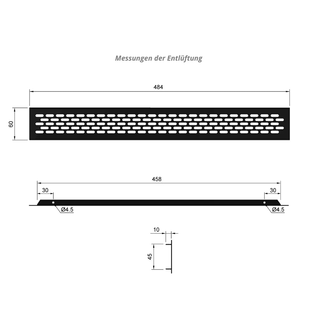 Aluminium-Lüftungsgitter für Küchenarbeitsplatten / Sockel, 484x60mm Schwarz – Furnica