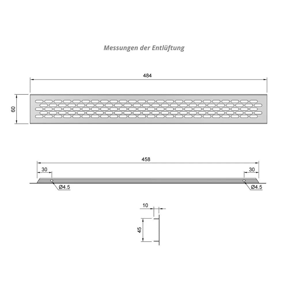 Aluminium-Lüftungsgitter für Küchenarbeitsplatten / Sockel, 484x60mm Silber – Furnica