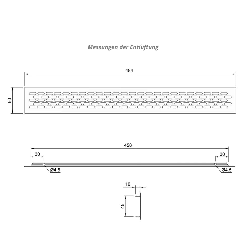 Aluminium-Lüftungsgitter für Küchenarbeitsplatten / Sockel, 484x60mm Weiß – Furnica