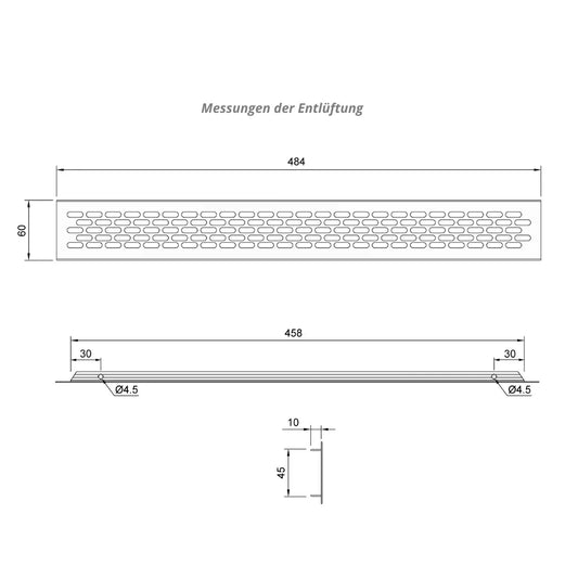 Aluminium-Lüftungsgitter für Küchenarbeitsplatten / Sockel, 484x60mm Weiß – Furnica