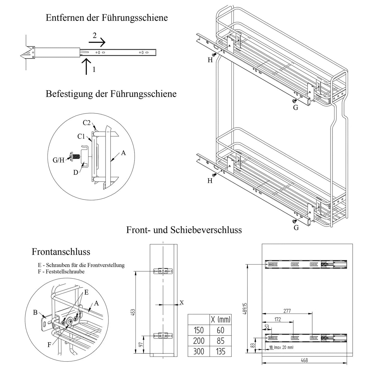 Apothekerauszug 15 cm – 3 Einlegeböden, Weiß – Schmaler Küchenschrank Auszug – Furnica