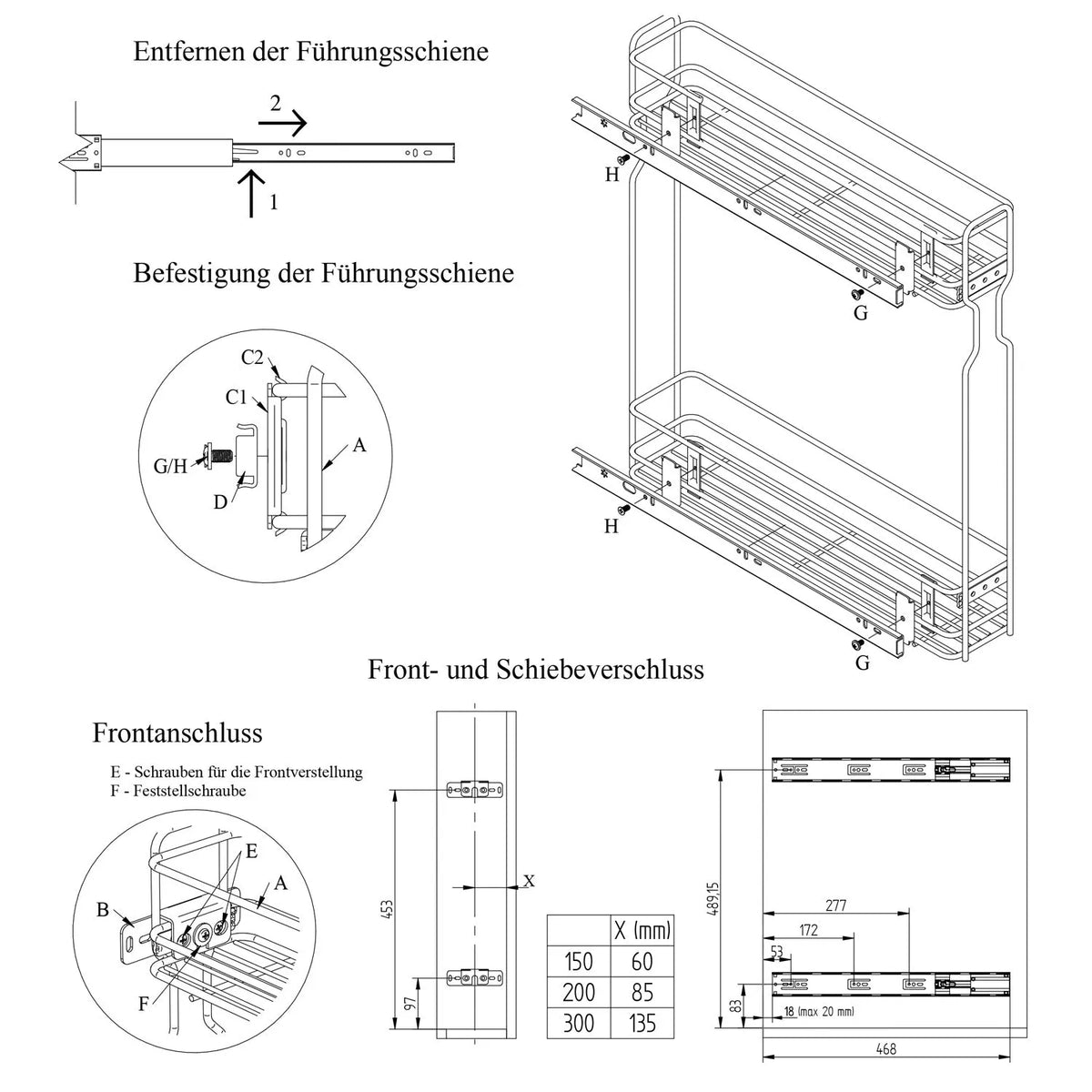Apothekerauszug 20 cm – 3 Einlegeböden, Anthrazit – Schmaler Küchenschrank Auszug – Furnica