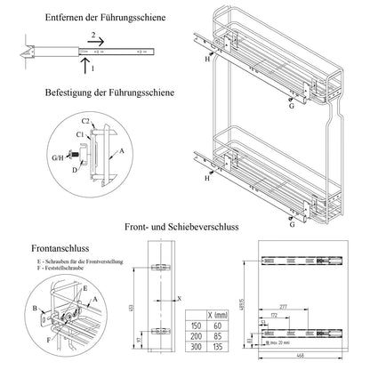Apothekerauszug 20 cm – 3 Einlegeböden, Weiß – Schmaler Küchenschrank Auszug – Furnica