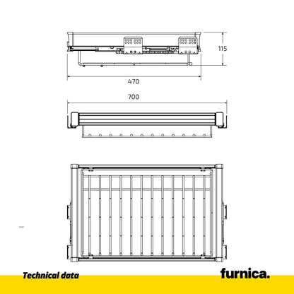 Ausziehbarer Hosenbügel 2 für 70cm-Schrank Soft-Close - Einzelner Fachboden - Grau – Furnica