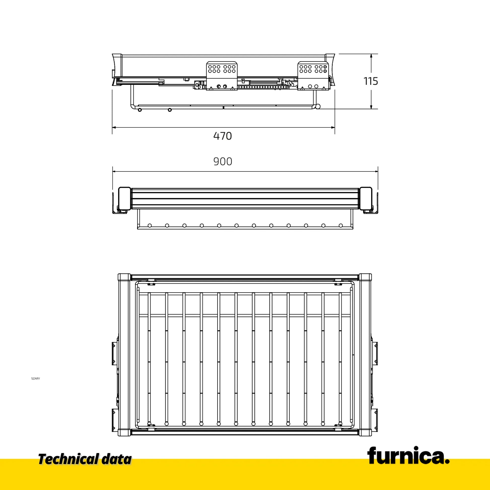 Ausziehbarer Hosenbügel 2 für 90cm-Schrank Soft-Close - Einzelner Fachboden - Grau – Furnica