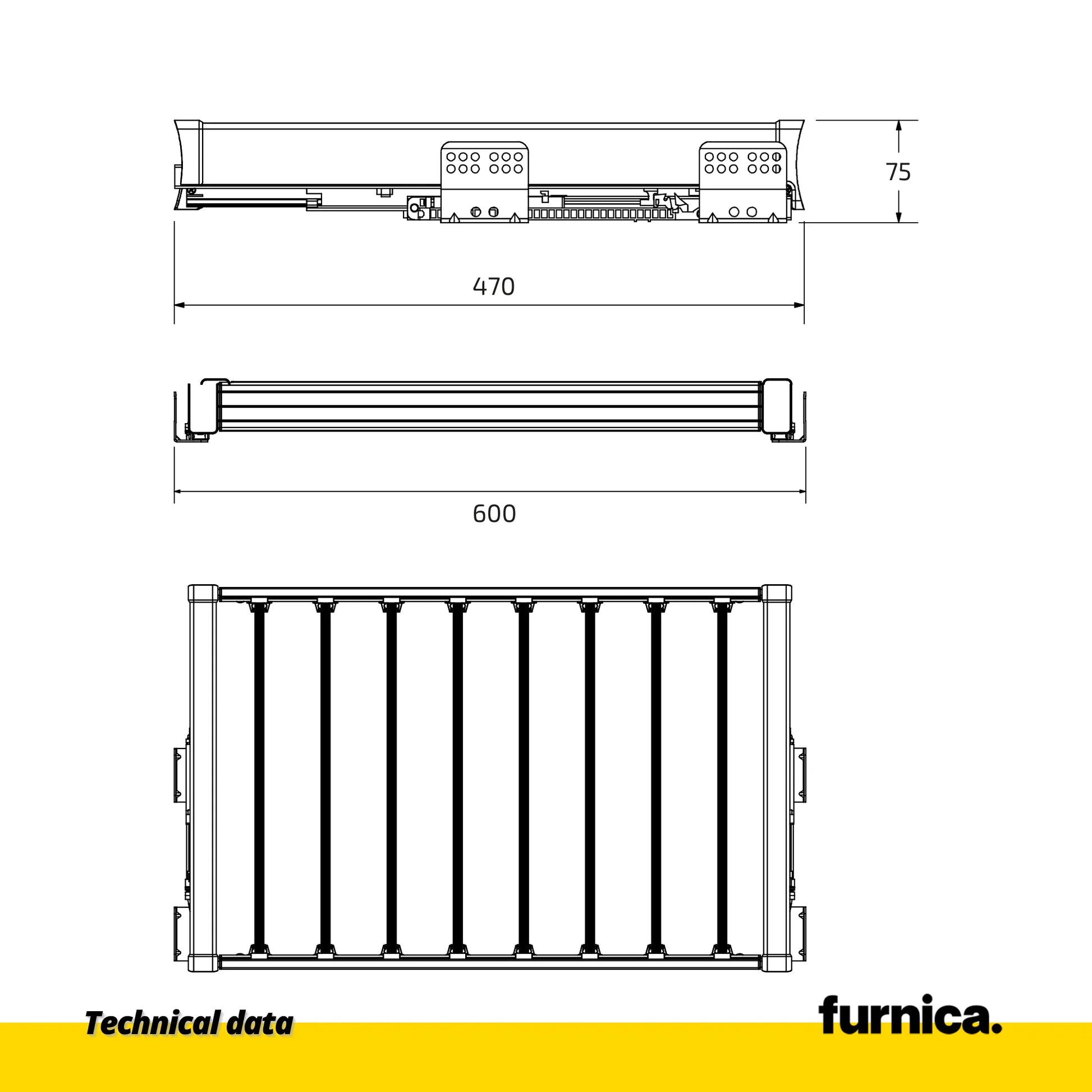 Ausziehbarer Hosenbügel für 60-cm-Schrank Soft-Close - Einzelner Fachboden - Grau – Furnica