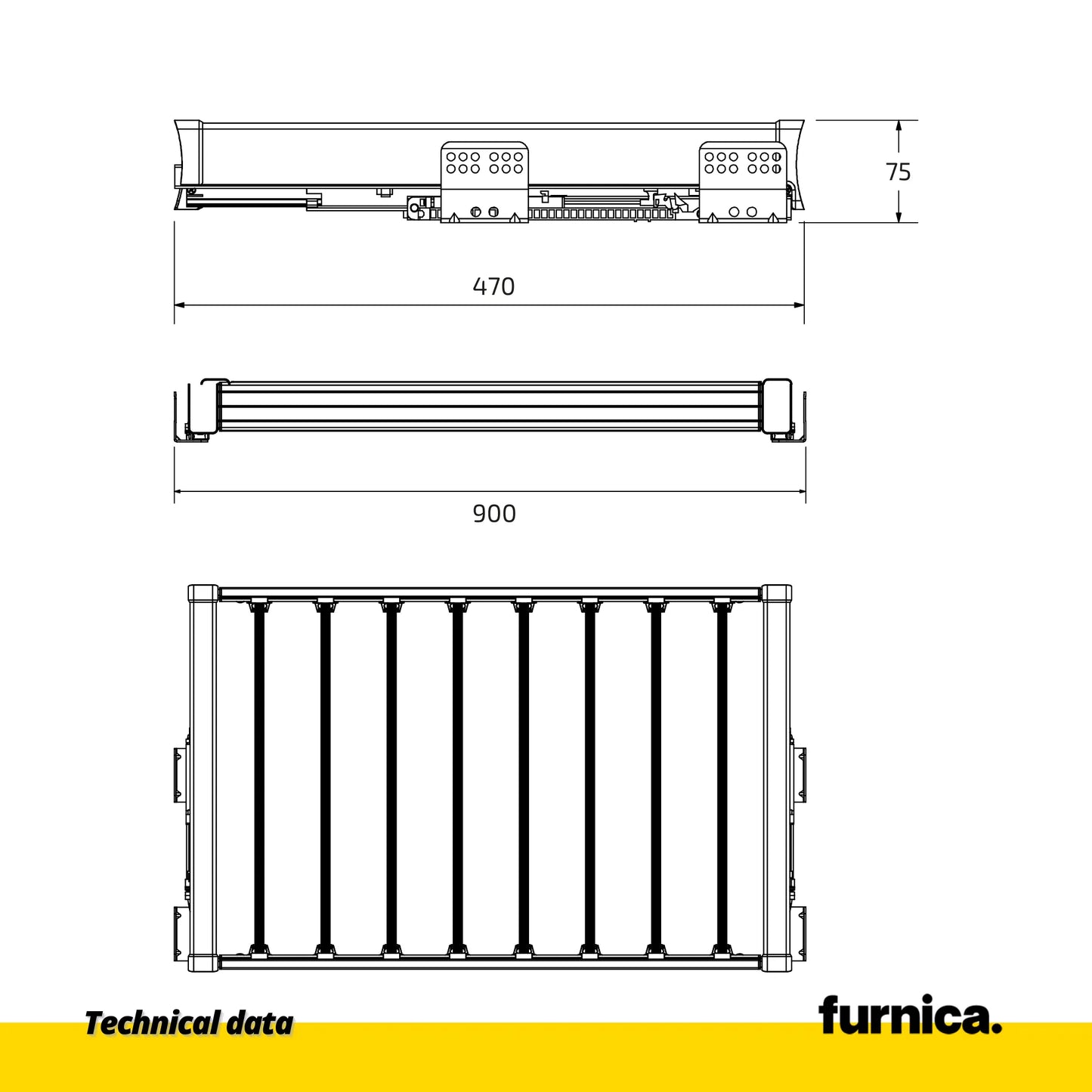 Ausziehbarer Hosenbügel für 90cm-Schrank Soft-Close - Einzelner Fachboden - Grau – Furnica
