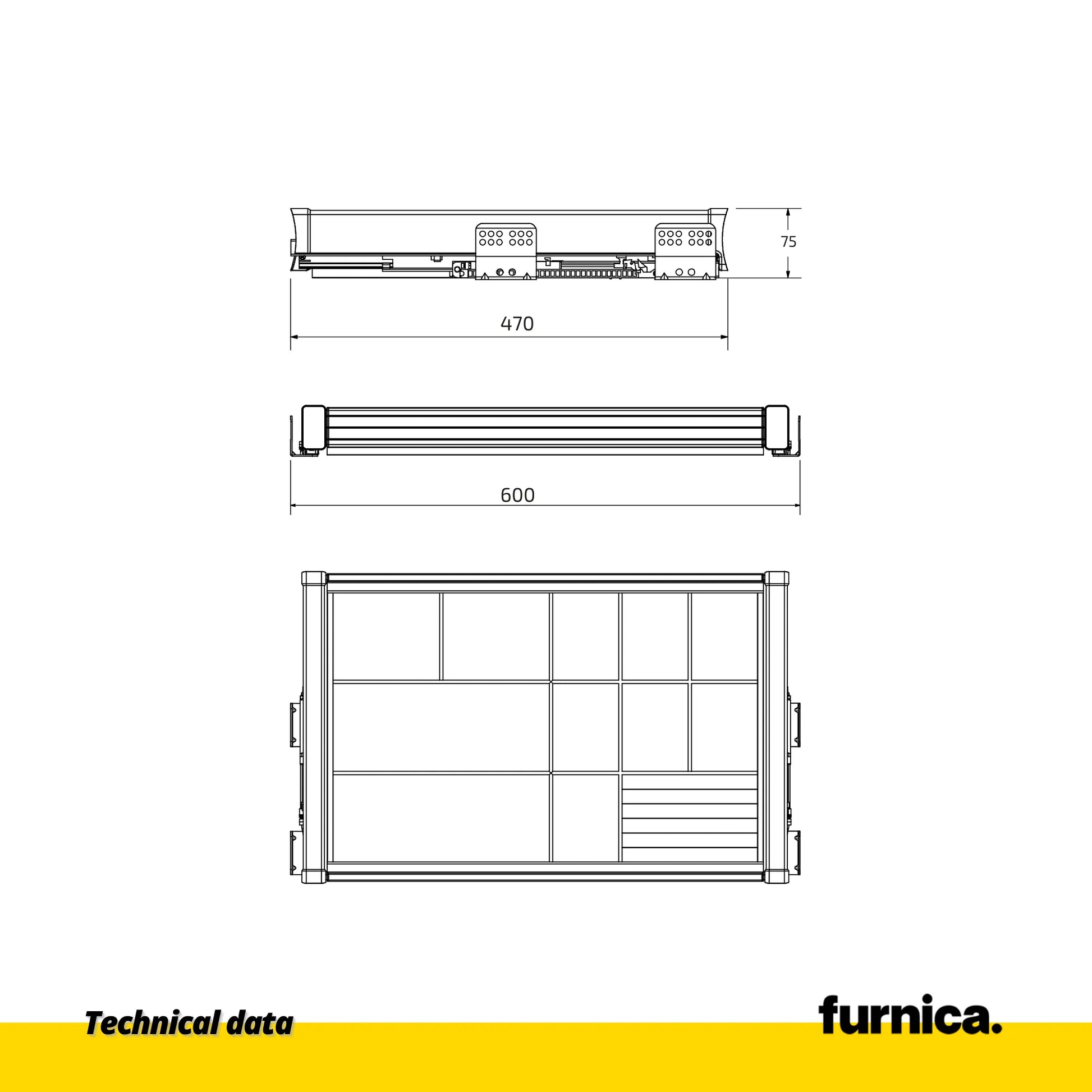 Ausziehbares Multifunktionsregal für 60cm Schrank Soft-Close - Aluminium/Holz - Grau – Furnica