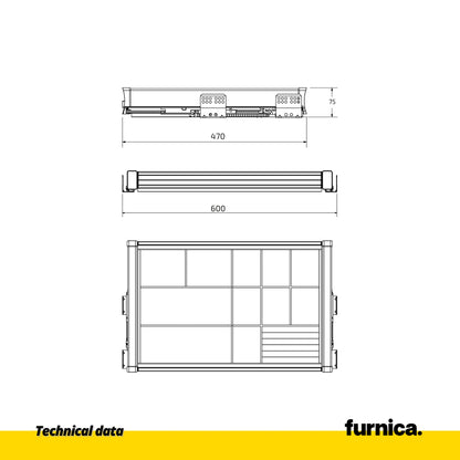 Ausziehbares Multifunktionsregal für 60cm Schrank Soft-Close - Aluminium/Holz - Grau – Furnica