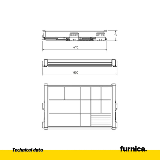 Ausziehbares Multifunktionsregal für 60cm Schrank Soft-Close - Aluminium/Holz - Grau – Furnica