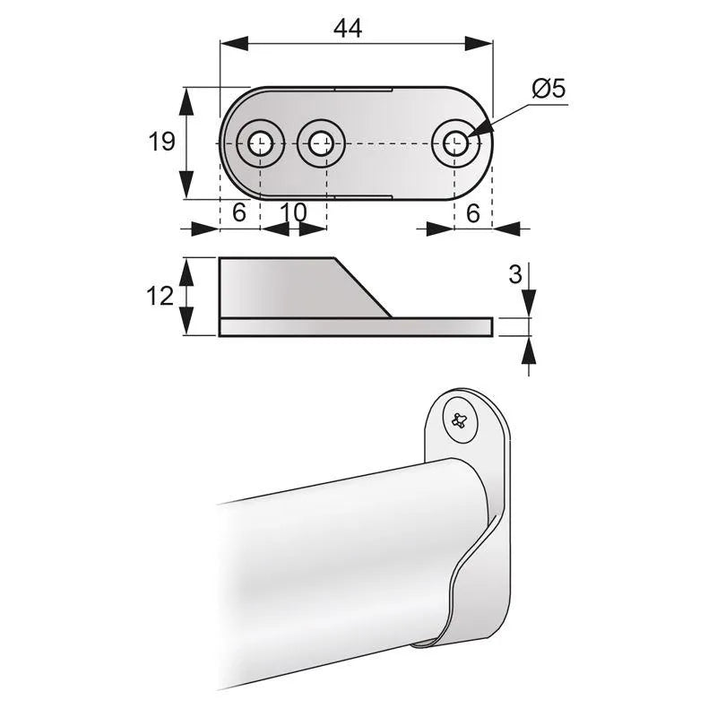 Befestigung für 15x30mm Oval Stange, Nickel – Furnica