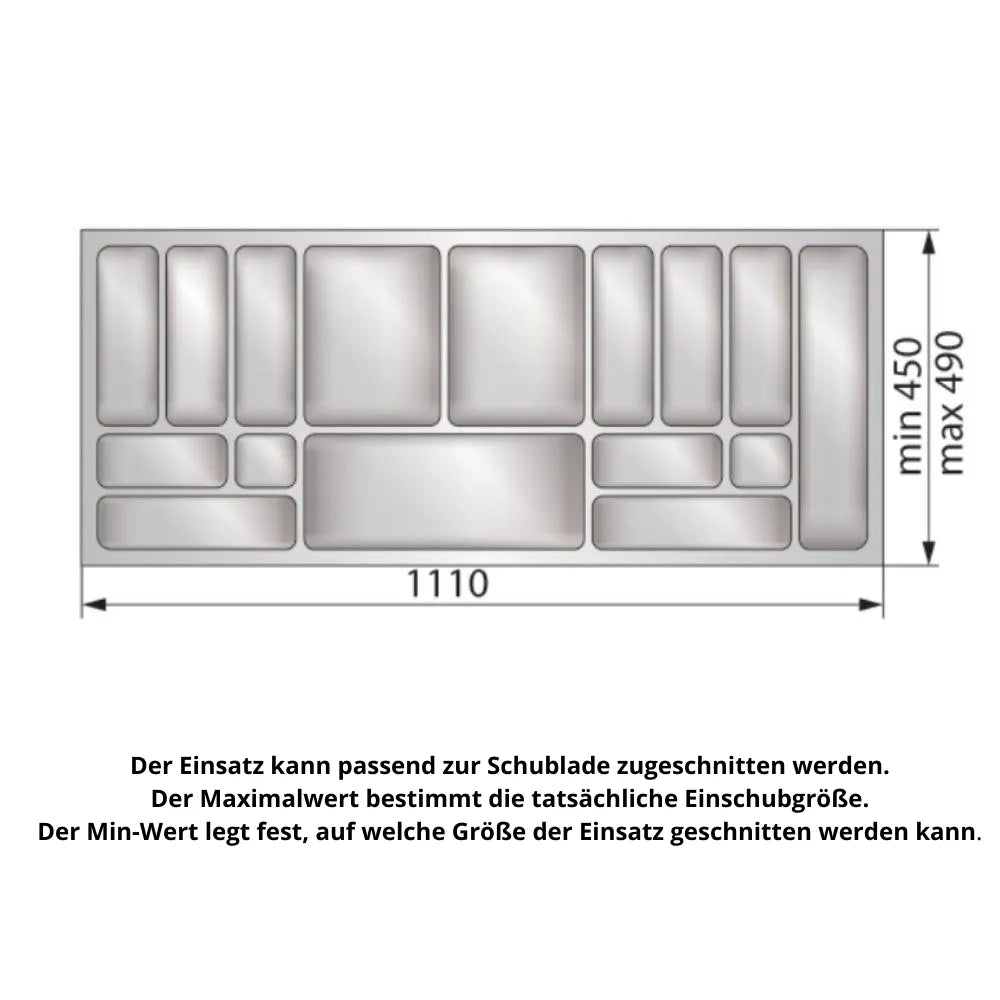 Besteckeinsatz für Schublade, Korpusbreite: 1200mm, Tiefe: 490mm - Metallic – Furnica