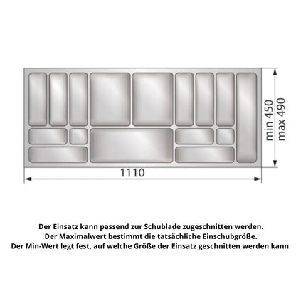 Besteckeinsatz für Schublade, Korpusbreite: 1200mm, Tiefe: 490mm - Metallic – Furnica